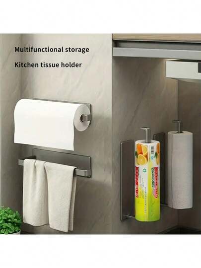 1 pieza Portarrollos de papel, estante de tela sin papel montado en la pared, organizador de almacenamiento de papel multifuncional y duradero para cocina y baño, organizador y almacenamiento para el hogar, decoración del hogar