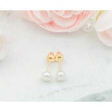 Girls 14K Gold Plated or.925 Sterling Silver 4-5mm Cultured or Simulated Pearl Earrings with Safety Screw Backs for Babies Toddlers Teens or Women - Oro de 14 quilates/Blanco - Ver 5