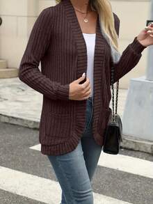 New Spring/Summer Fashion Elegant Solid Color Casual Ribbed Knit Cardigan Sweater Sports - Coffee Brown - View 4