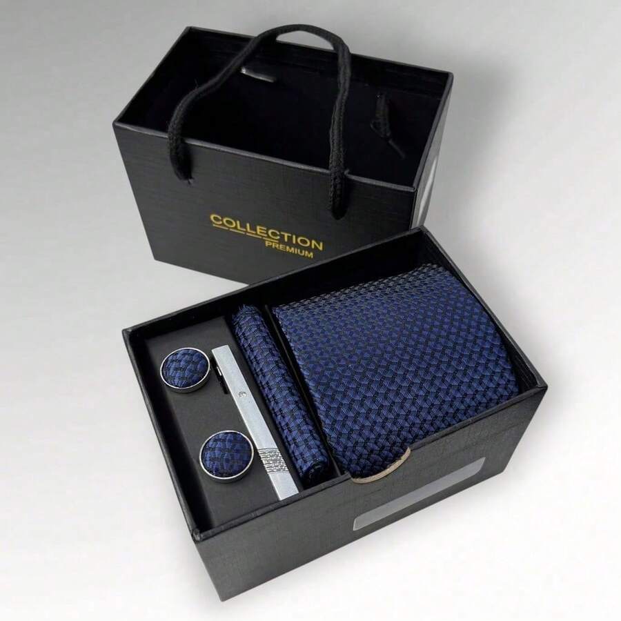 DOZE GOLDEN Premium Quality Traditional Tie Set For Events And Weddings. - 27 Navy Blue - View 1