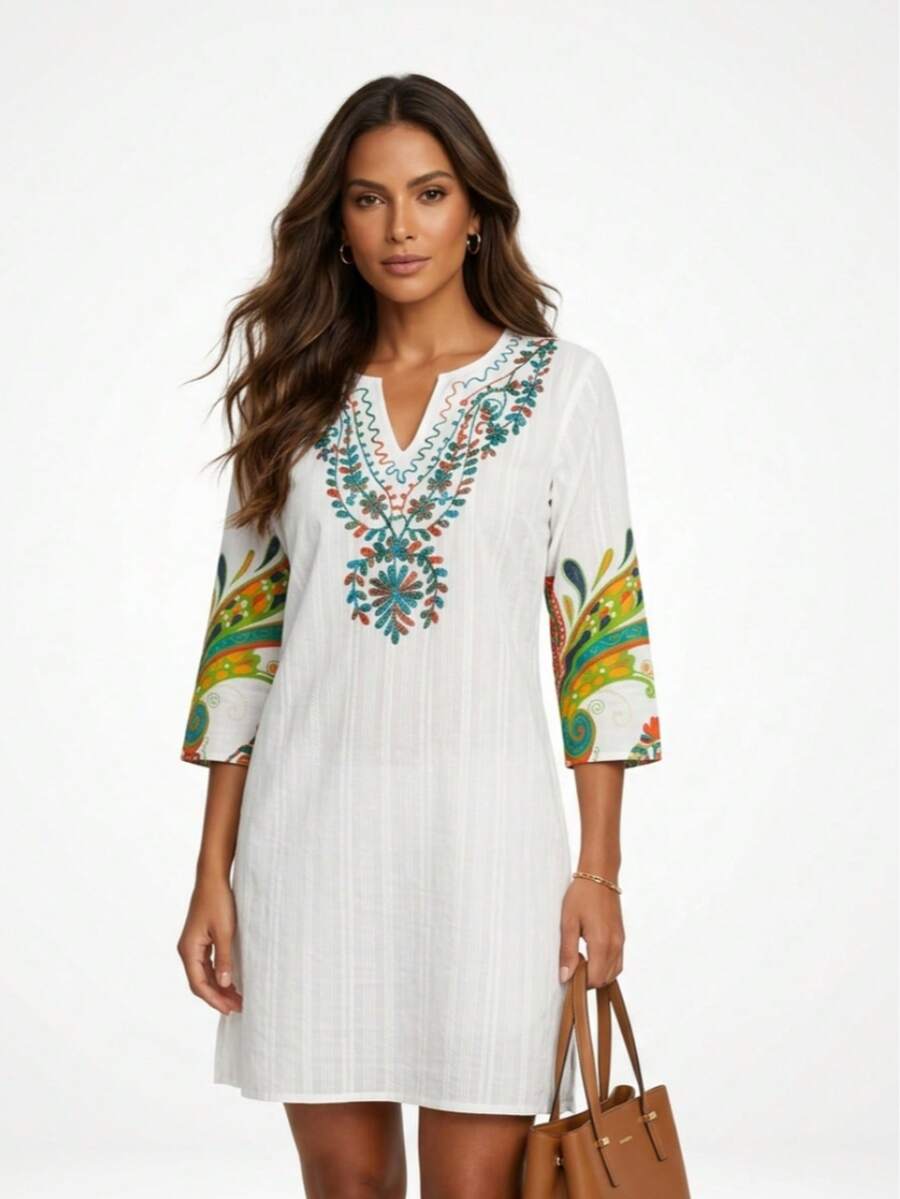 KIARA BRAZIL Short White Dress With Colorful Floral Embroidery - #4010/#4008 - Nhiều màu - Xem 1