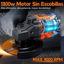 125mm Esmeriladora Angular Inalámbrica,20V Amoladora Inalámbrica-1300W Motor Sin Escobillas,9000RPM Amoladora Angular Con 2 baterías - Naranja - Ver 4