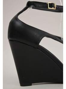 So Me Lolli Open Toe T-Strap Wedge Sandals With Buckle Strap - 黑色 - 查看 4