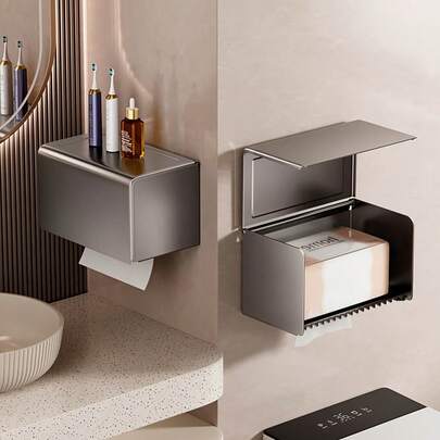 长方形金属铝制浴室卫生纸架，壁挂式纸巾盒，防水酒店级