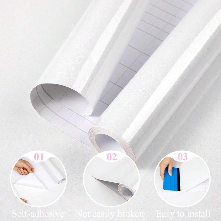 1 Cuộn Giấy Dán Tự Dẹp Màu Trắng, Giấy Dán Tự Dẹp Bằng Vinyl Bóng Cho Mặt Bàn Bếp, Tủ Bếp, Tủ Quần Áo, Đồ Nội Thất Tự Làm (DIY)