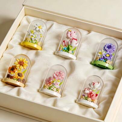 12pcs Micro-Particle Dust-Proof Preserved Flowers, Acrylic Cover, Dust-Proof And Anti-Collision, Exquisite And Durable, Perfectly Fit Brick Flower Size, Suitable For Desktop, Living Room, Bedroom, Display Cabinet, Office, Gift Display, Figurine Storage, Versatile Furniture And Holiday Scenes, Enhance Home Atmosphere. Suitable For Valentine's Day/Mother's Day/Birthday/Anniversary/Christmas Gifts, Comes With Gift Box.