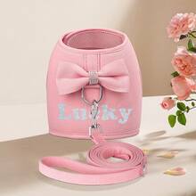 Bộ dây đeo và dây dắt chó bằng lưới họa tiết nơ kim cương sang trọng, được thiết kế riêng theo yêu cầu, kèm dây đeo ngực cá nhân hóa với lớp lót thoáng khí. - Nhiều màu - Xem 23