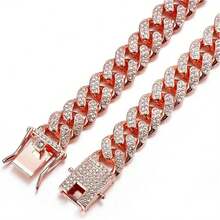 Shiny Pet Necklace, Cool Dog Collar, Small Dog Leash, Alloy Cuban Chain With Embedded Cubic Zirconia, Pet Decorative Chain Accessories - Rose Red - View 6