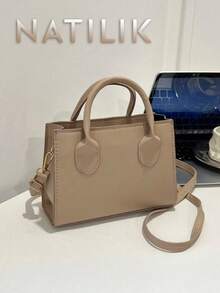 Solid Color Pu Handbag Casual Mini Square Bag For Commute Outdoors Fashion Crossbody Shoulder Bag Small Candy Color Crossbody Bag .Double Handle Bag. - 彩色 - 查看 6