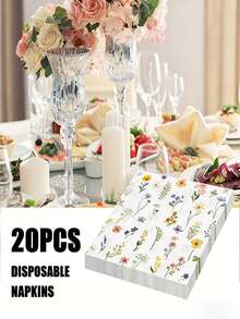 20pcs 6.5-Inch Disposable Printed Napkins, Suitable For Picnics, Weddings, Bridal Showers, 1st Birthday Parties And Other Occasions - Multicolor - View 4