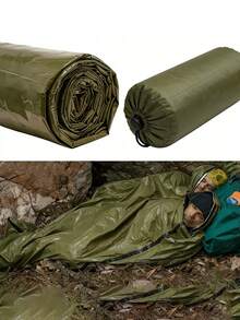 1件套双人应急帐篷套装包含一个镀铝管状帐篷、睡袋和防水户外SOS保暖毯，可重复使用，男女四季皆宜，是户外安全求生用品、户外露营和徒步旅行配件，能够应对自然灾害。 - 彩色 - 查看 5