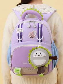 Mochila escolar refrescante, nueva y ligera y cómoda, con diseño de dibujos animados lindos, bolsa de hombro para estudiantes, mochila minimalista y multifuncional para el campus - Morado - Ver 10