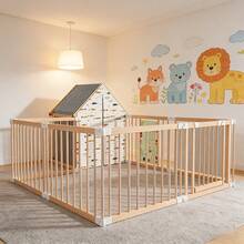 Baby Playpen Wooden Playpen For Babies And Toddlers Foldable Fence With Playhouse Tent Montessori Activity Panel Storage Basket Gate Portable Easy To Assemble Baby Play Pen Natural Wood Playyard - 彩色 - 查看 1