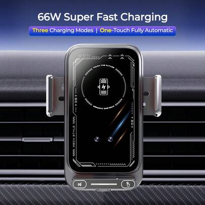 REMAX One-Touch Fully Automatic Car Charger, 15W Wireless Charging & 66W Magnetic Charging & Cable Charging, Auto Open & Clamp, One-Touch 90° Rotation, Built-In Battery 200mAh Rechargeable Battery, IPhone Charger, Type-C Charger, Car Accessories, Car Essential, Car Stuff