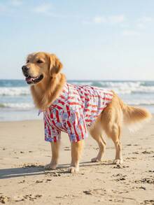 夏季狗狗休闲衬衫 - 透气轻便的狗狗夏季服装，适合小型、中型和大型犬，全印花狗狗服装 - 彩色 - 查看 3