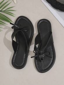 2026 Teenage Girls Casual Fashion Cute Party Beach Home Bowknot Flip Flops - Black - View 3