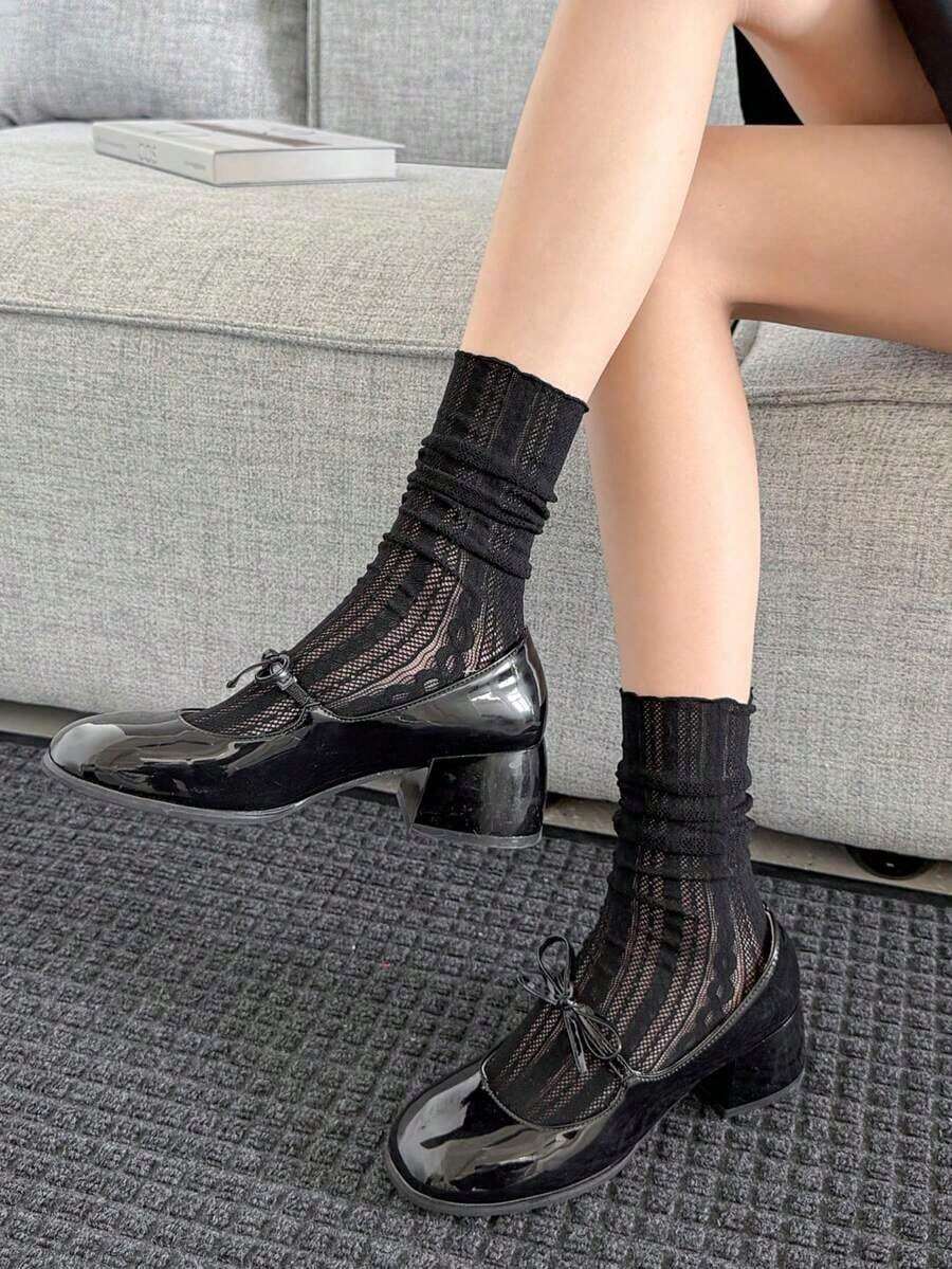 1 Pair Women's White Mesh Lace Ruffle Ankle Socks, Casual For Daily Wear, Party, Club - 白色 - 查看 1