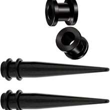Stainless Steel Ear Gauge Taper Stretching And Single Flare Plugs Flesh Tunnel Kit (1G - 7mm) 2 Steel Tapers & 2 Steel Tunnels (4 Pieces) Tunnels Ear Stretching Kit Gauges Gauging Plugs - 7mm Black - View 6