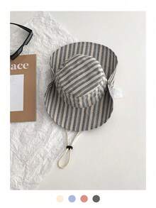 Vintage Check Pattern Patchwork Contrast Color Drawstring Wide Brim Bucket Hat, Unisex Boho Vacay Spring/Summer Sun Protection Hat, Bright Monochromatic Looks, Tie-Up UV Protection Travel Hat,Beach,Vacation - Multicolor - View 13