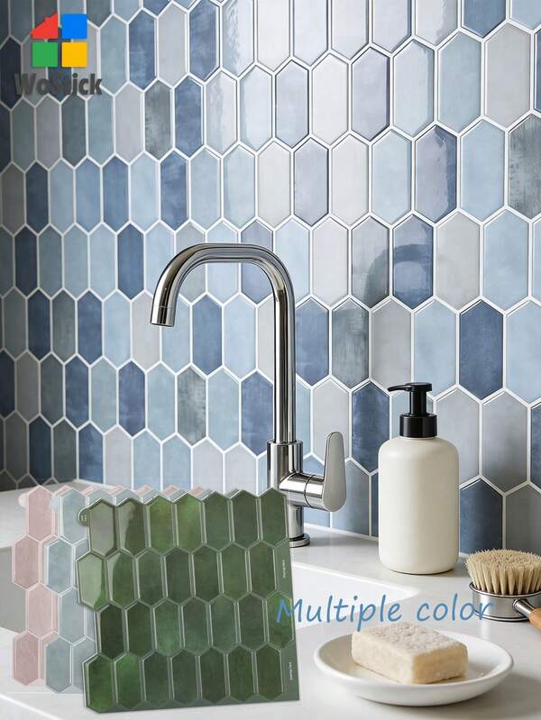 1/10 Pcs Modern Hexagon Self-Adhesive Ceramic Tile - DIY Kitchen And Bathroom Wall Tiles, Waterproof Self-Adhesive Mosaic Tile Stickers - Multiple Colors Available, Stickers, Wall Decals, Vinyl Decals, For Home Decor, Spring Decor, Refresh Your Home, Rama Decorative Stickers Kitchen Decor