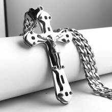 三合一不锈钢耶稣十字架吊坠项链，18K镀金链，复活节及日常佩戴礼品 - 項鍊 - 查看 4