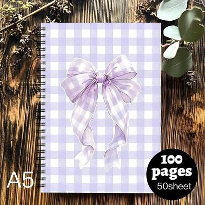 Purple Bow Spiral Notebook - High Quality Paper, College Ruled Notebook, Suitable For School And Office Use, Ideal Gift For Friends, Siblings, Educators And Learners