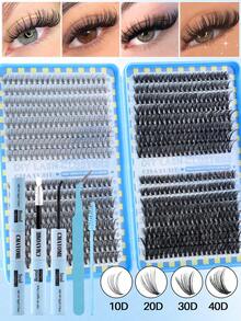 Bộ mi giả D-Curl 592/576/640 sợi kèm keo, nhíp và cọ - Bộ mi giả thân thiện với người mới bắt đầu, tạo vẻ mềm mại và tự nhiên, phù hợp với nhiều hình dạng mắt, giúp mi dày và dài hơn, dễ sử dụng, tự trang điểm mắt, quà tặng cho phụ nữ. - Màu xanh lam - Xem 19