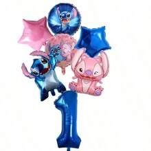 Stitch Themed Birthday Number Balloon Set, Includes Blue Number Foil Balloons And Angel Character Decorations, Suitable For Cartoon Party Celebrations, Friend Gatherings - Multicolor - View 18