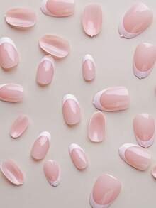 24pcs French Short Oval Nude Color Artificial Nails, Simple Nail Art Supplies - Multicolor - View 5