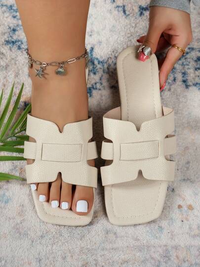 Women's Slippers, Minimalist Slippers, PU Leather Slippers, Flat Slippers, Square Toe Slippers, Criss-Cross Strap Slippers, White Slippers, Solid Color Slippers, Summer Slippers, Casual Slippers, Daily Wear Slippers, Beach Slippers, Holiday Slippers, Fashion Slippers, Slippers, Summer Essential, Comfortable Footwear, Wide Slippers, Minimalist Design, Flat Slippers, White Shoes, Summer Fashion, Casual Shoes, Beach Outfit, Holiday Outfit