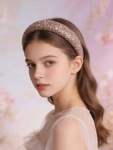 1 chiếc băng đô rộng vành đính sequin lấp lánh kiểu Baroque thời trang Châu Âu và Mỹ, được cá nhân hóa, dành cho bé gái. - Rượu sâm banh - Xem 3