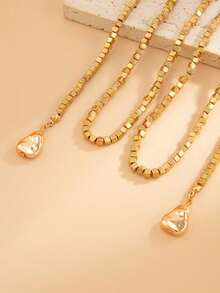 1 件心形多层项链，适合女士日常或度假佩戴 - 金色 - 查看 4