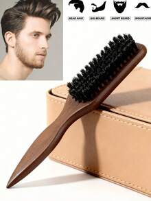 1 lược chải tóc lông heo rừng unisex, lược chải râu, lược chải viền tóc, lược cán gỗ mềm mại, lược làm mượt tóc xoăn, lược gỡ rối, lược kiểm soát đường chân tóc, lược tạo kiểu tóc đuôi ngựa mượt mà - Với phần đuôi rộng giúp gỡ rối và làm mượt tóc, thuận tiện cho việc chia tóc, tạo kiểu, đánh bóng và duỗi thẳng tóc, tạo kiểu tóc mượt mà, phù hợp cho cả nam và nữ, thích hợp làm quà tặng Giáng sinh. - màu nâu - Xem 3