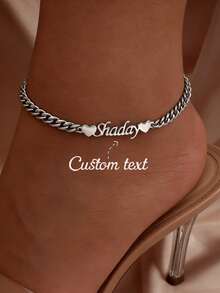 Gelang Kaki Cuban Link 5mm dengan Motif Hati & Kupu-kupu Ganda yang Dapat Disesuaikan, Terbuat dari Baja Tahan Karat, Dapat Diatur, Cocok untuk Wanita, Gelang Kaki Tahan Air & Tahan Pudar, Hadiah Ulang Tahun untuknya - Perak - View 2