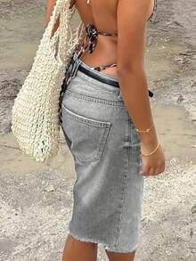 Shorts vaqueros bermudas desgastados y deshilachados de estilo casual de verano - Gris Claro - Ver 2