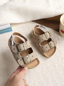 1双幼儿/婴儿波点露趾凉鞋，男女童夏季平底鞋 - 卡其色 - 查看 6