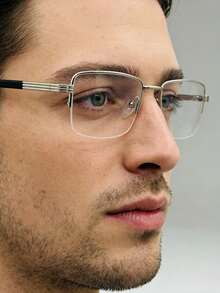 Armaçao para oculos metalico,modelo classcico quadrado masculino e feminino - Prata - Visão 2