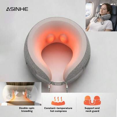 Travel Neck Pillow/Electric Neck Massager With Heating Function, Memory Foam Cervical Pillow To Relieve Neck Pain, Suitable For Airplane, Car, Office, Gift (Gray)