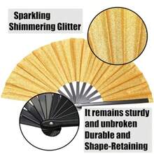 13 Inch Large Foldable Rave Fan Red Glitter Clacking Fans For Line Dancing Boots On The Ground Dance Decoration - Vàng lấp lánh - Xem 3