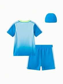 Balabala Big Boys' New Summer Two Pieces UV Protection Rash Guard Swimsuit Set - Blue Tint - View 2