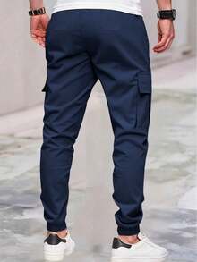1pc Teen Boys' Casual Outdoor Cargo Pants, Versatile & For Back To School Season, Spring/Autumn - Navy Blue - View 2