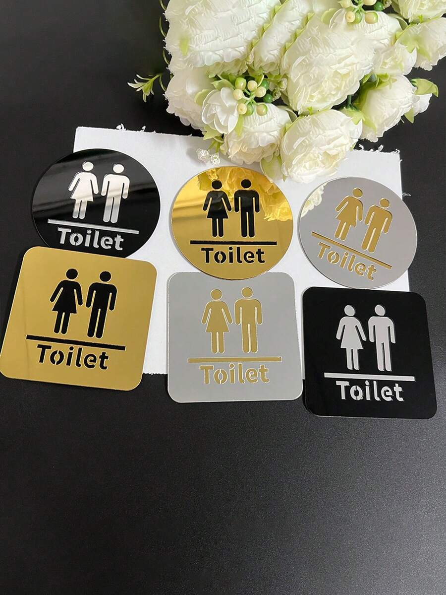 1pc Acrylic Mirror Bathroom Door Sign, Double-Layer Unisex Washroom Indicator, Self-Adhesive Removable, Suitable For Home And Public Restrooms, Home Decor, Bathroom Decor, Acrylic Bathroom Sign