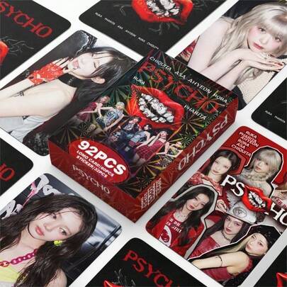 92张BABY MONSTER新专辑《PSYCHO》RUKA/PHARITA/ASA/AHYEON/RORA/CHIQUITA小卡、贴纸、LOMO卡套装 - 60张高清LOMO卡 + 32张主题贴纸，收集7位成员的精美造型