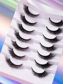 7 Pairs 3D Fluffy Faux Mink Eyelashes, 12mm Length - Black - View 2