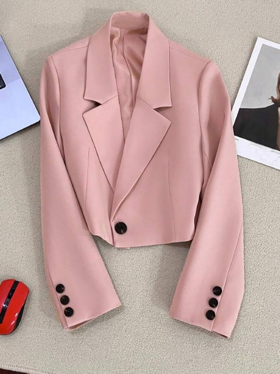 New Spring/Autumn Designer Short Blazer Jacket, Elevating Your Look. As A Minimalist Casual Women's Short Suit Jacket, It Exudes Elegance, Youth, And Vitality. Suitable For Attending Banquets, Weddings, Valentine's Day Or Other Important Occasions, As Well As Parties. - 淺粉色 - 查看 1