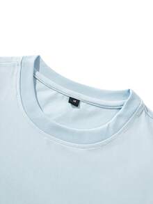 Men's Solid Color Low Elasticity Minimalist Summer Versatile Loose Lightweight Short Sleeve T-Shirt - Dusty Blue - View 4