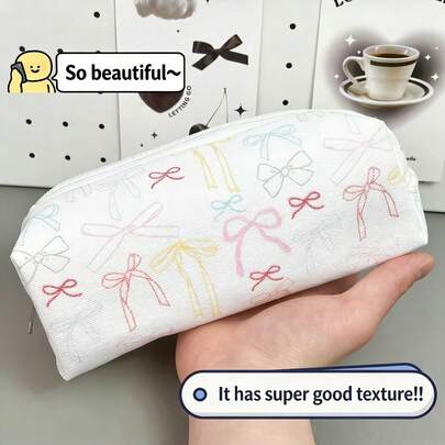 1 件。彩色蝴蝶结铅笔盒。简约时尚，大容量，适合学生收纳文具、化妆包和铅笔盒。礼物。开学季佳品。