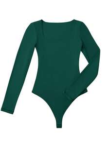 OMKAGI  Women's Long-Sleeved One-Piece Dress With A Sexy And Form-Fitting Triangle Thong Panty And One-Piece Top - 綠色 - 查看 2