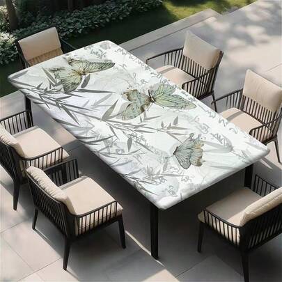 1pc Beautiful Minimalist Bamboo Butterfly Printed Tablecloth, Washable, Suitable For Home Kitchen Dining, Party, Holiday Table Decor, Wedding, Banquet, Gift