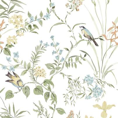 现代花鸟图案壁纸，可移除自粘壁纸，适用于卧室装饰，自粘墙纸，波西米亚风花叶图案，用于装饰墙面